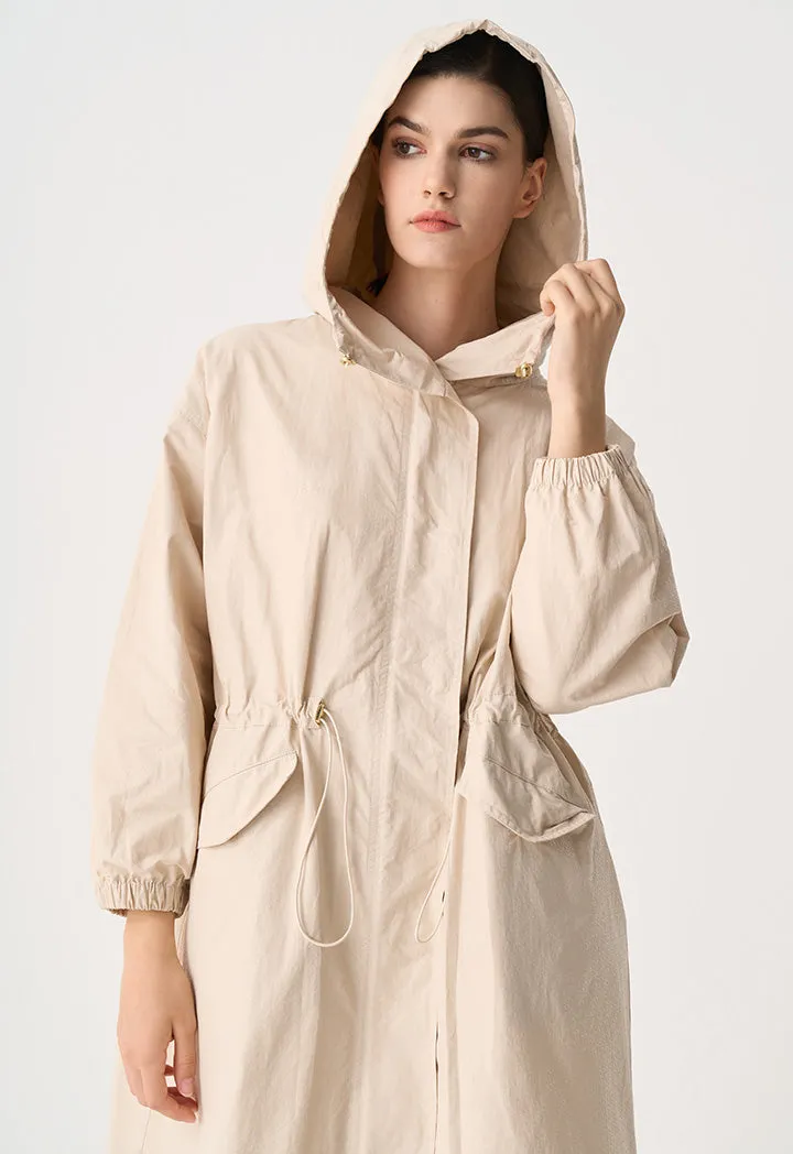 Choice Elasticated Drawstring Monogram Maxi Winter Jacket Beige