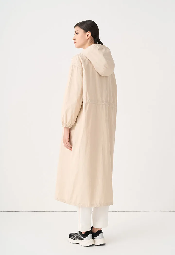 Choice Elasticated Drawstring Monogram Maxi Winter Jacket Beige