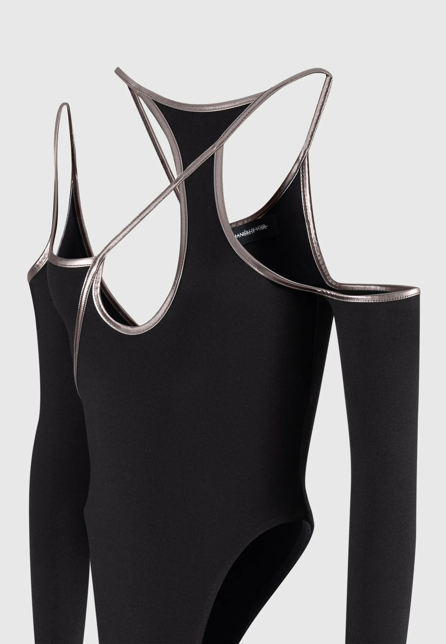 Chrome Piped Contour Bodysuit - Black