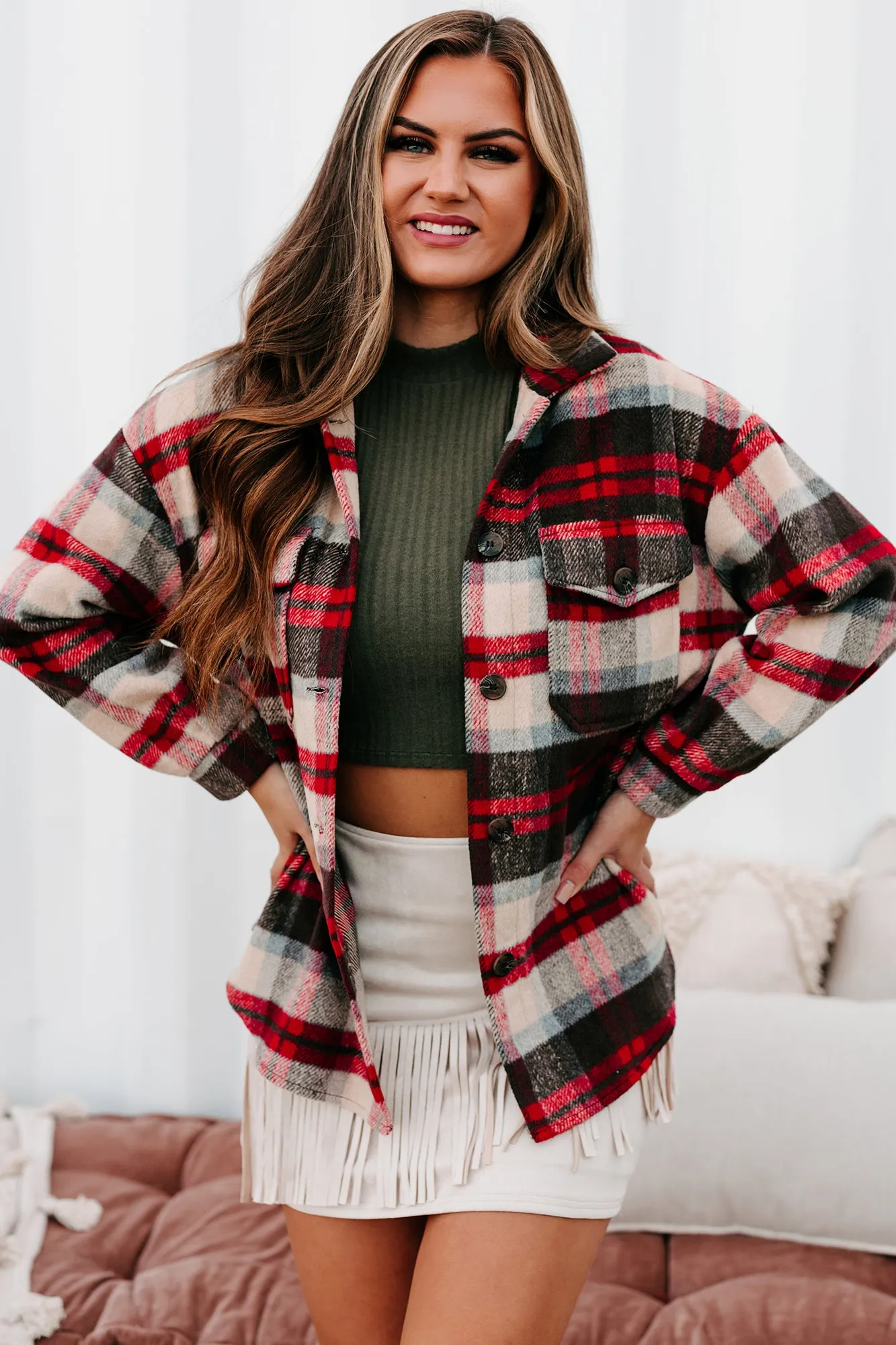 Cider Falls Oversized Plaid Shacket (Red)