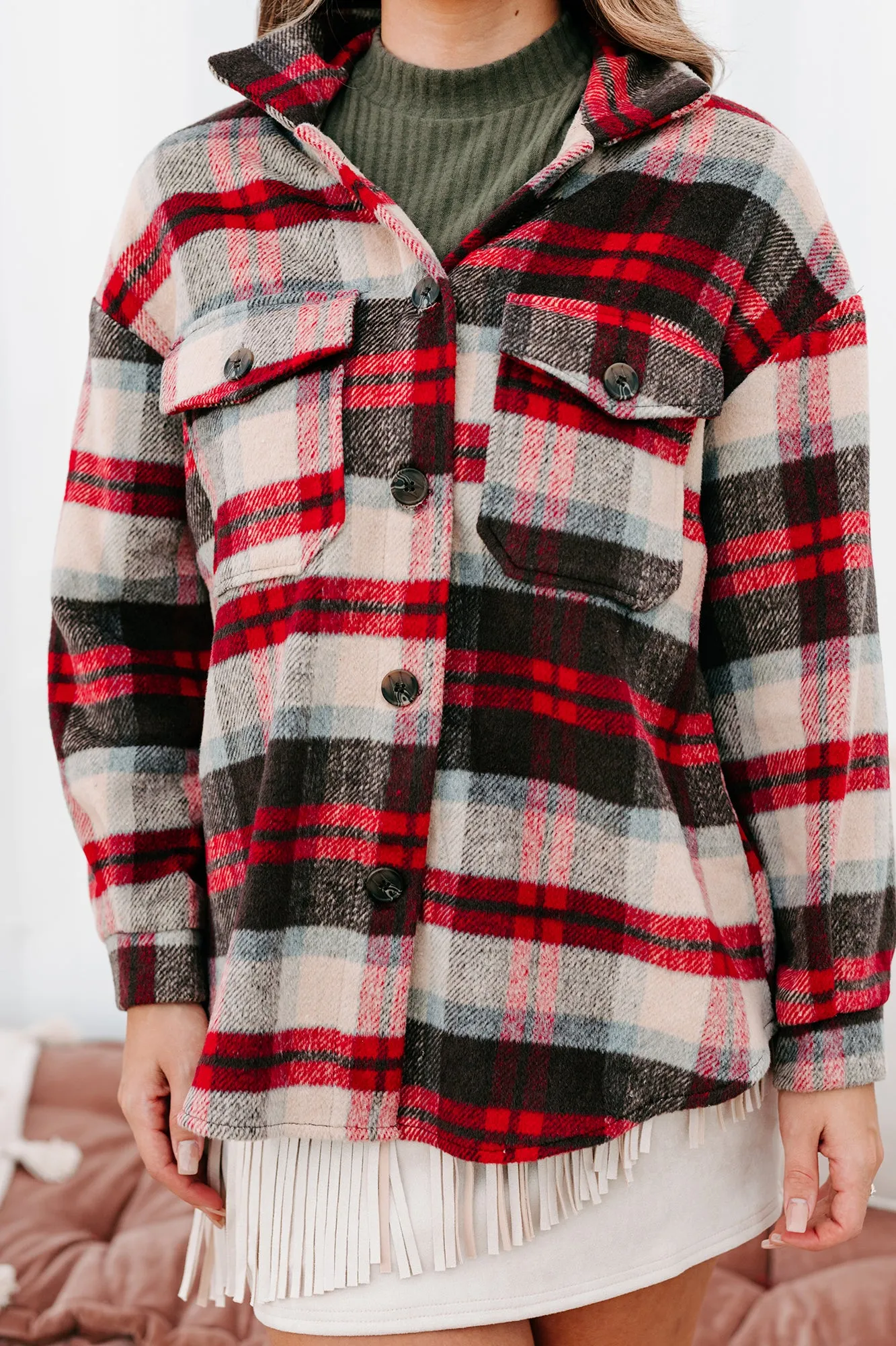 Cider Falls Oversized Plaid Shacket (Red)