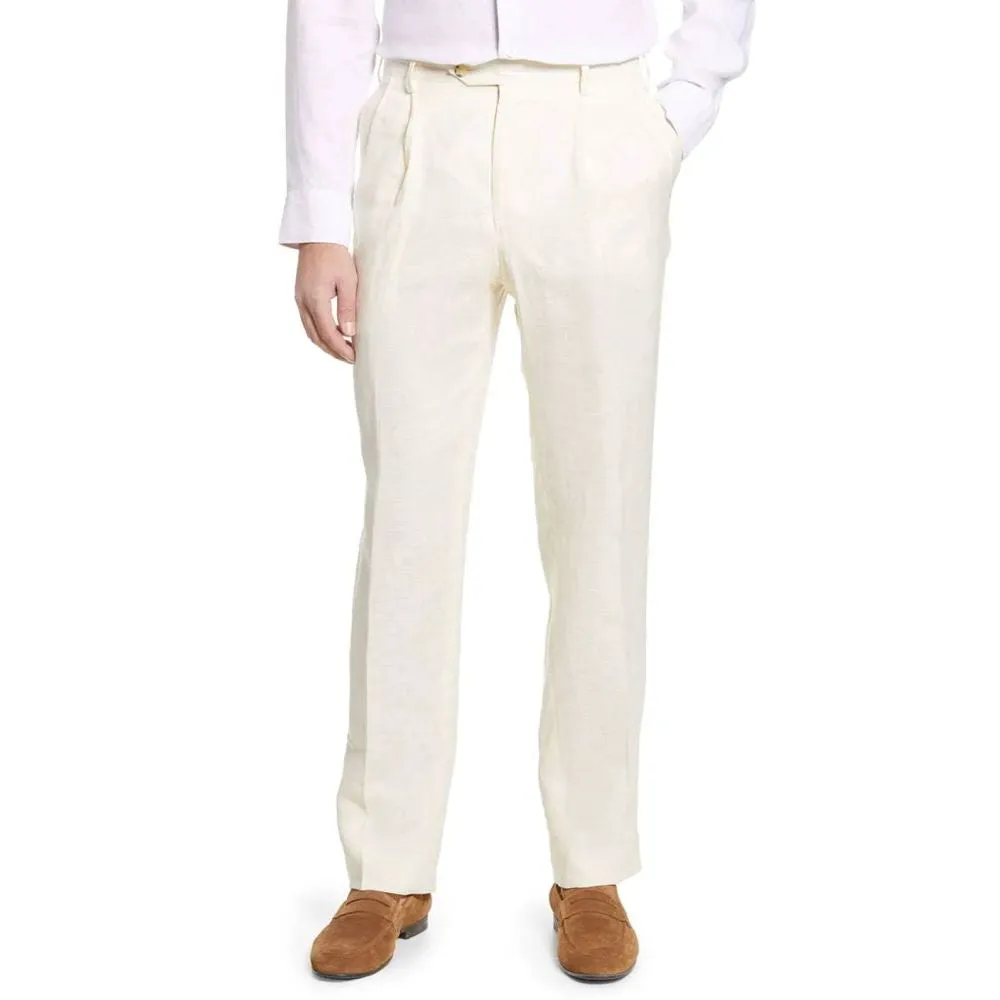 Classic Linen Pant in Cream (Milan Double Reverse Pleat) by Berle