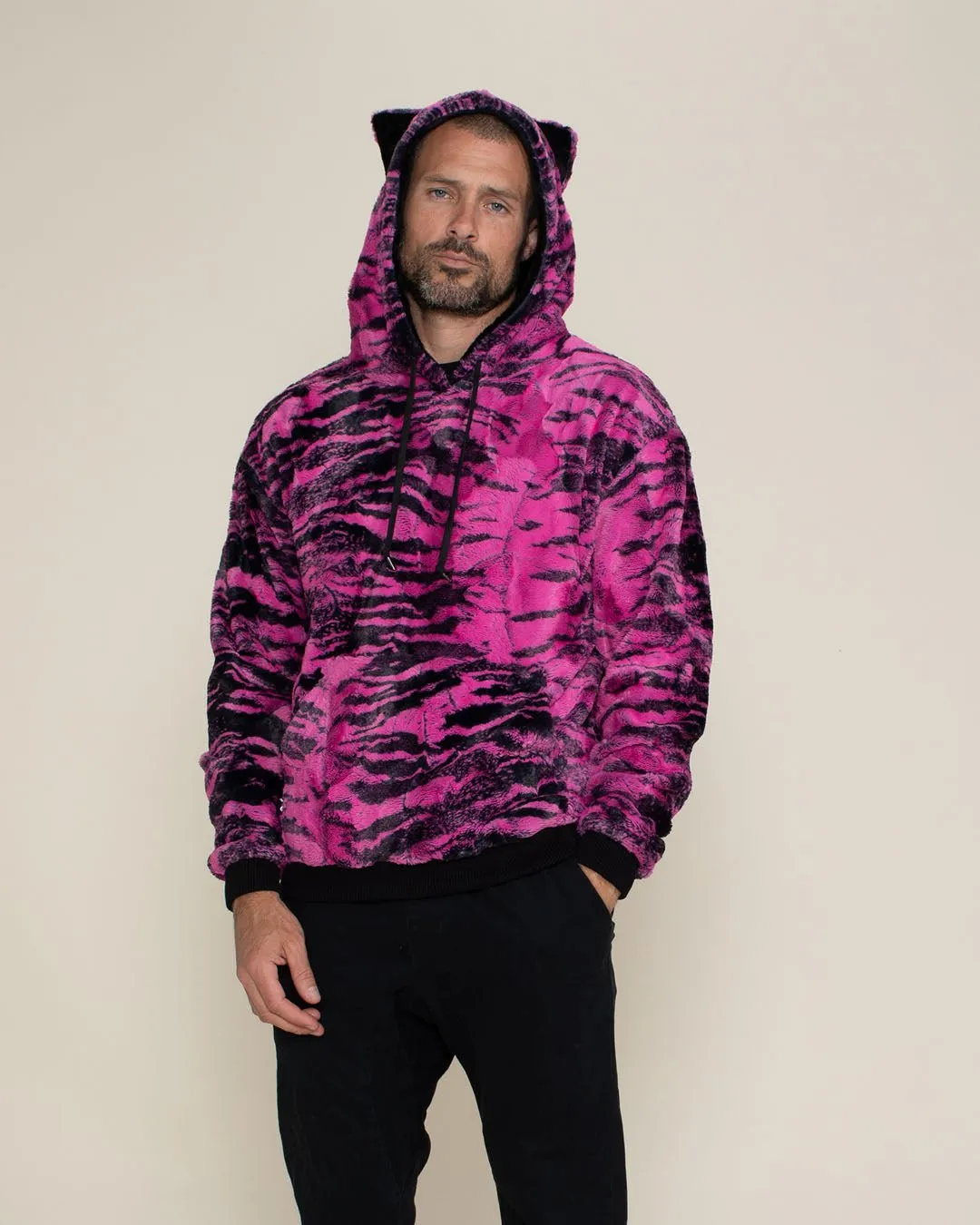 Classic Men's Fur Hoodie | Pink Raspberry Tiger