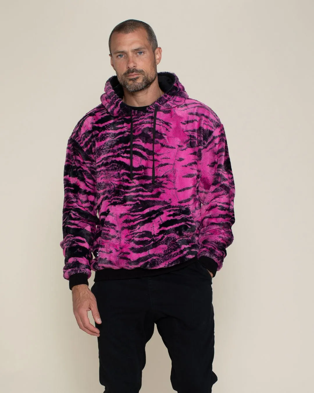 Classic Men's Fur Hoodie | Pink Raspberry Tiger