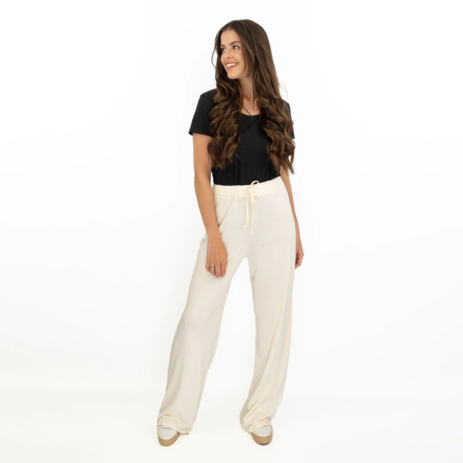 Coast Cream Stretch Drawstring Joggers Elasticated Waist Long Wide Leg Trousers