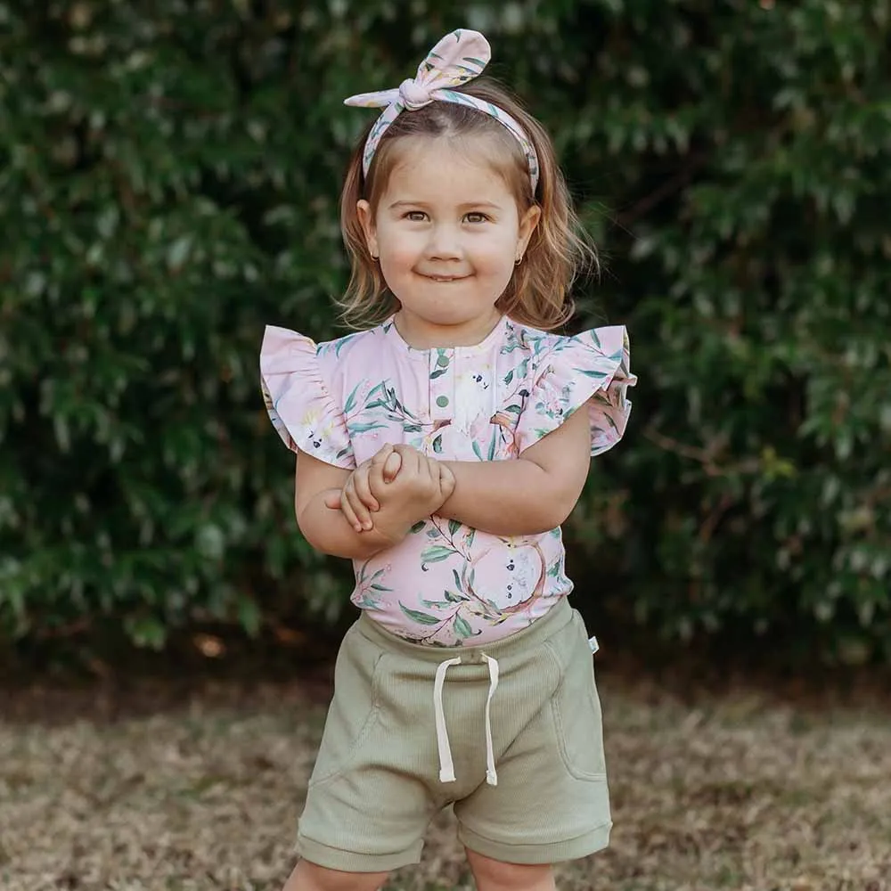 Cockatoo Short Sleeve Organic Bodysuit with Frill