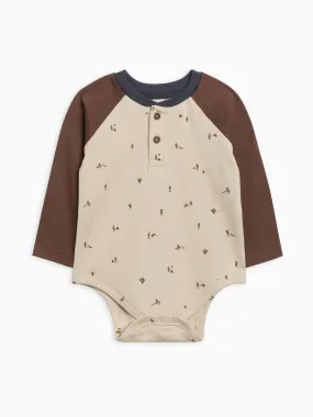 Colored Organics - Lucas Raglan Henley Bodysuit - Cactus Oat/Chestnut