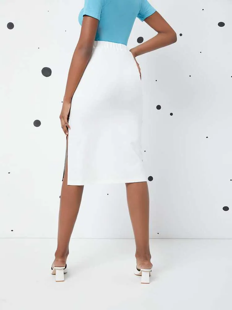 Contrast Binding Split High Belted Skirt