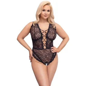 Cottelli Collection Black Plus Size Open Crotch Bodysuit