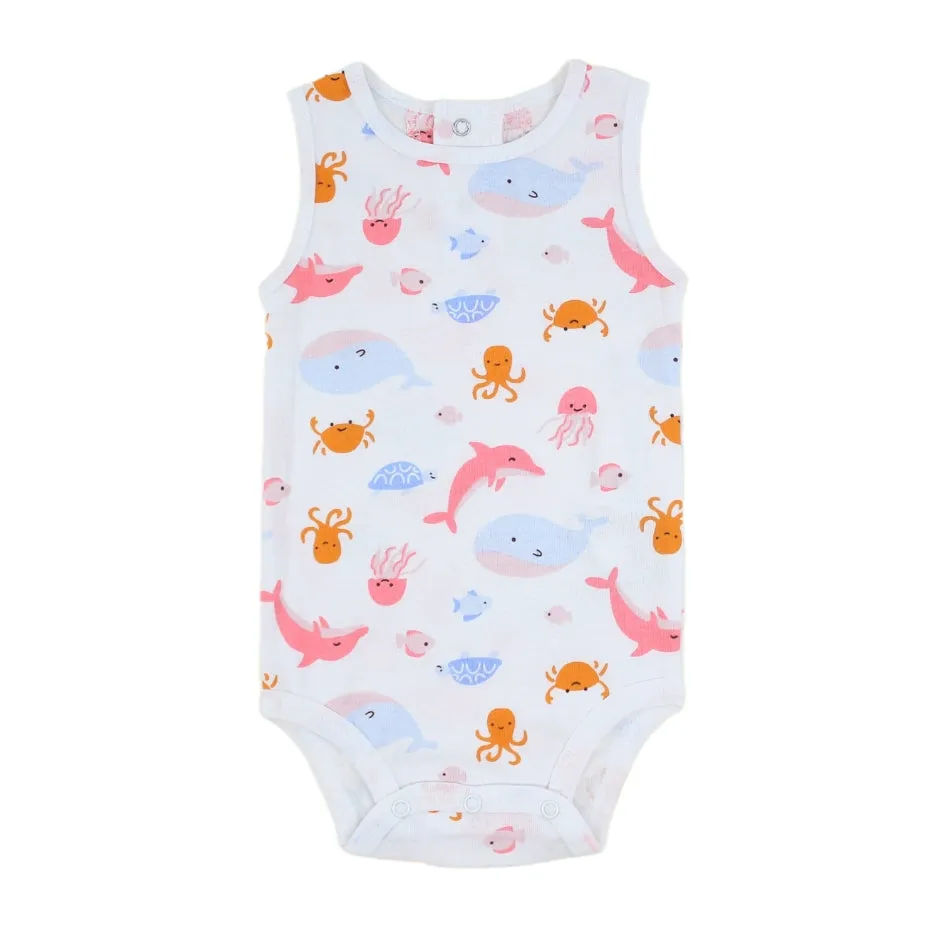 Cotton Printed Sleeveless Bodysuit - Fish