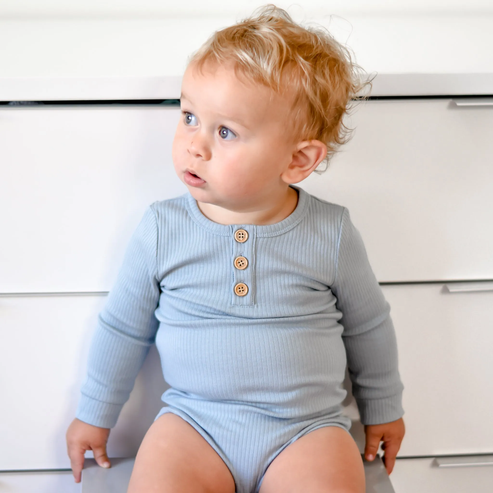 Cozy Long Sleeve Bodysuit/Top - Steel Blue