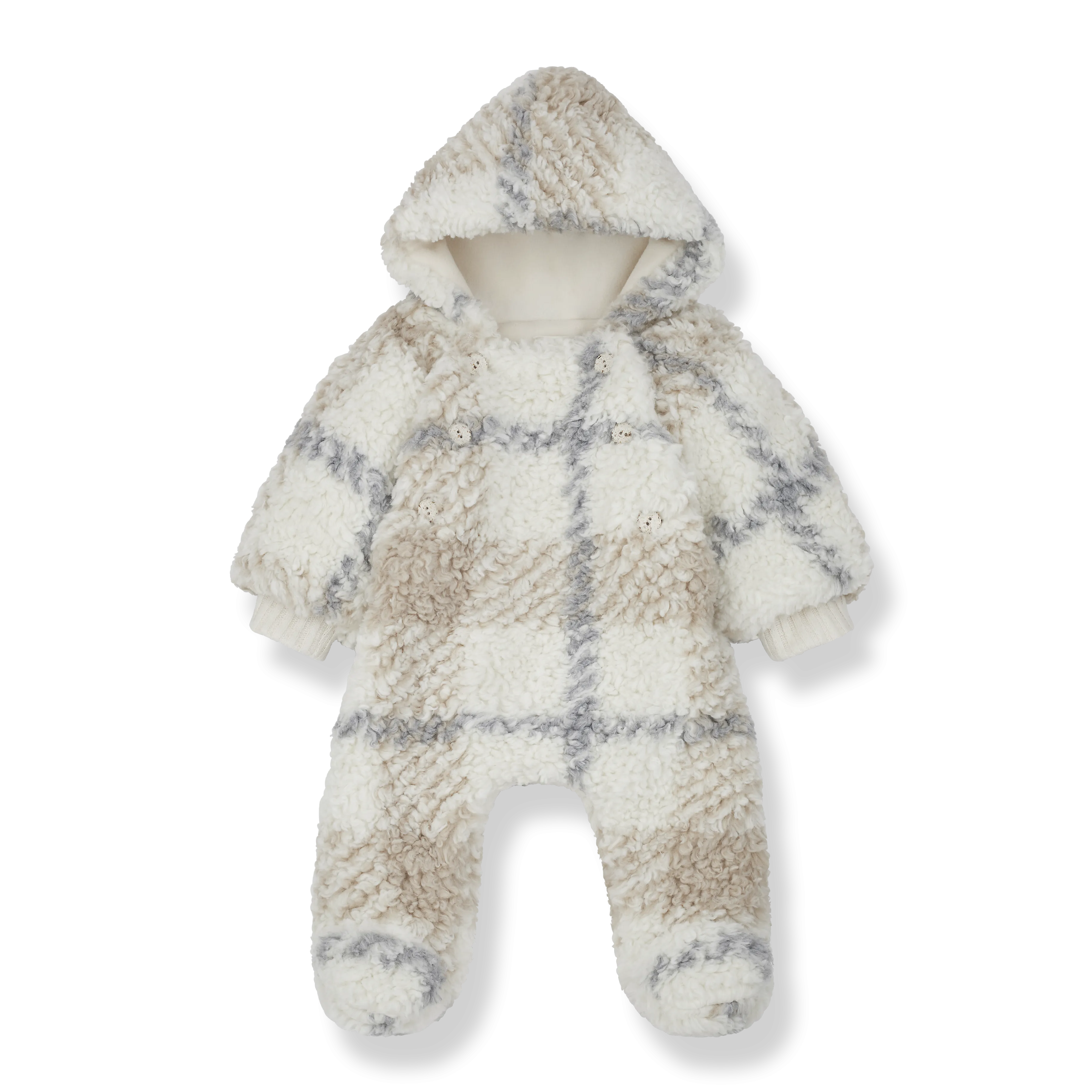 Cugat Checked Teddy Fleece Baby Pramsuit