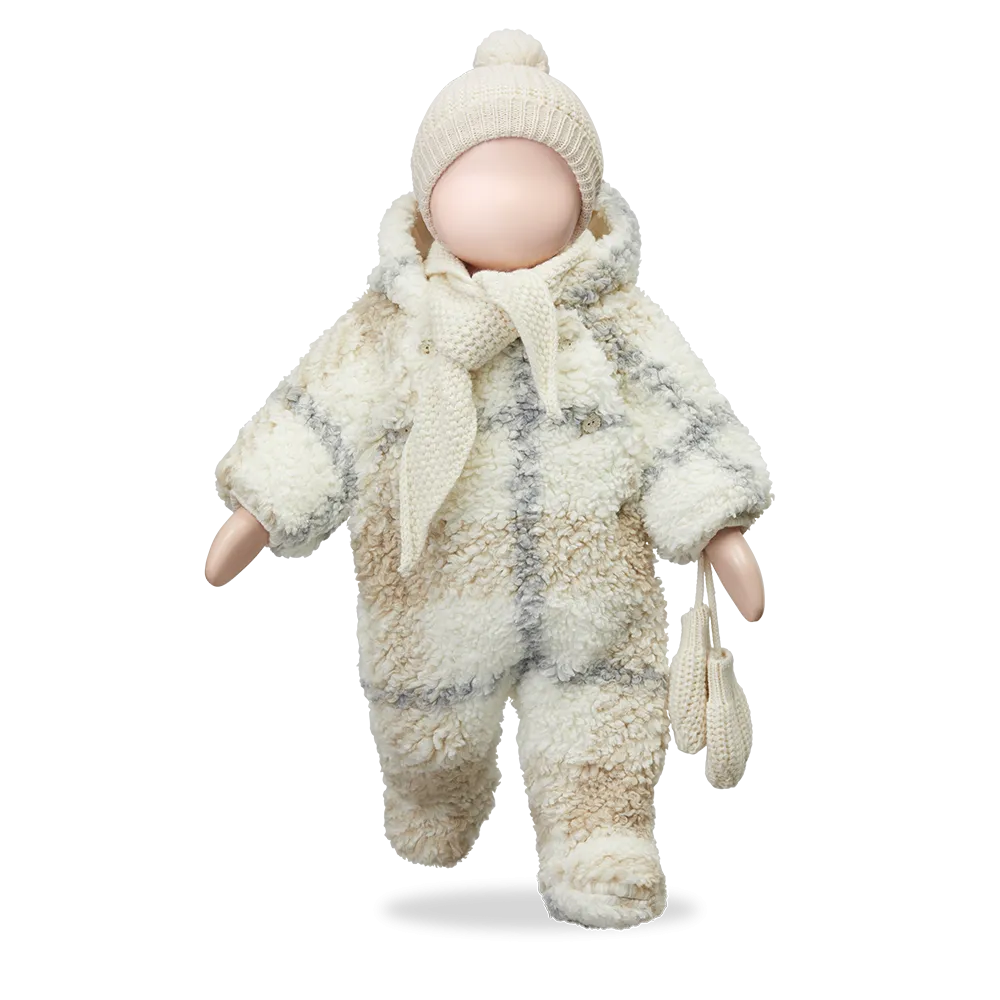 Cugat Checked Teddy Fleece Baby Pramsuit