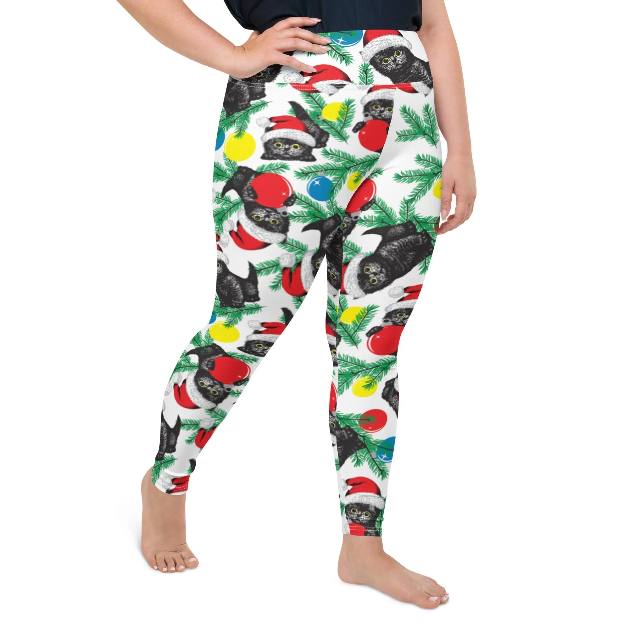 Cute Christmas Cat Plus Size Leggings