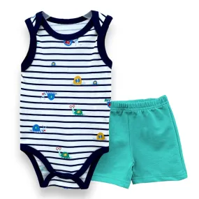 Cute Koala 2 Pc Sleeveless Bodysuit And Shorts Set - Snail