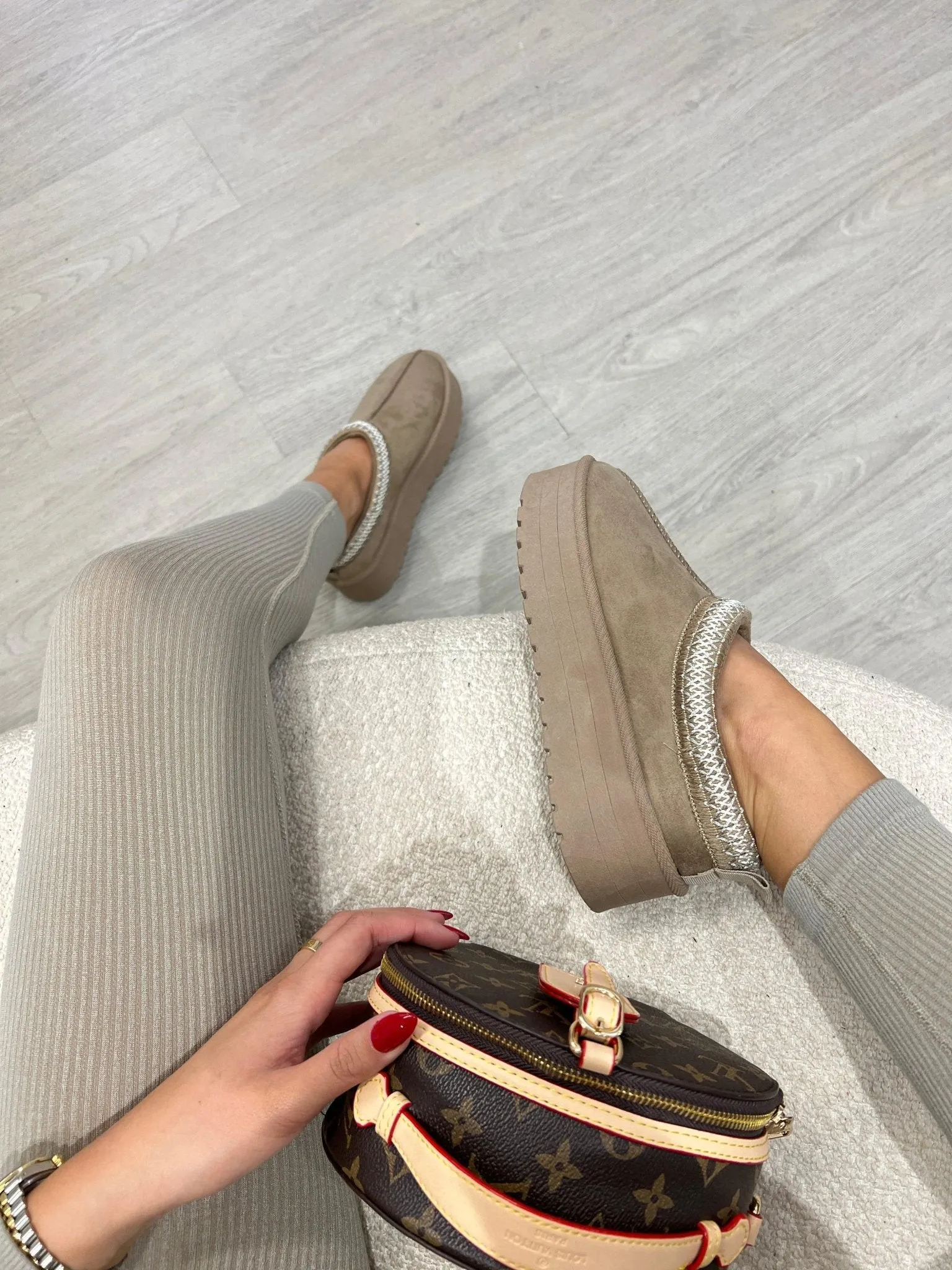 Dark Beige Backless Platform Slipper