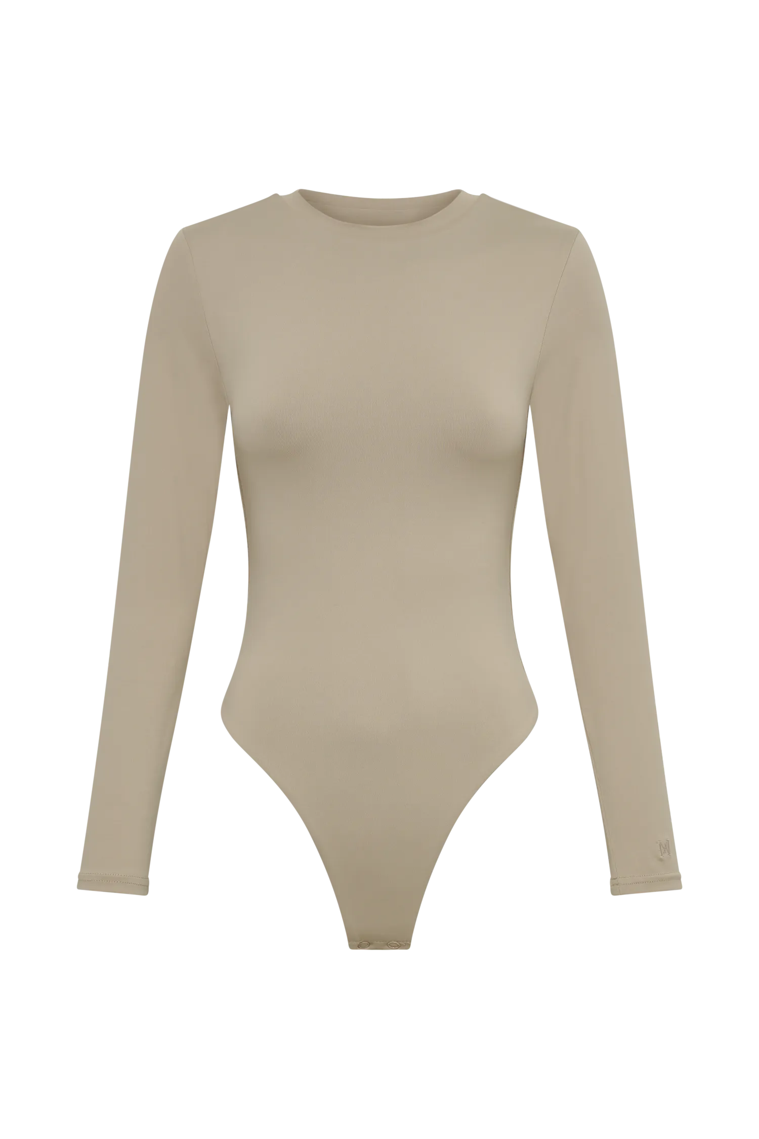 Delilah Recycled Nylon Long Sleeve Crew Neck Bodysuit - Taupe