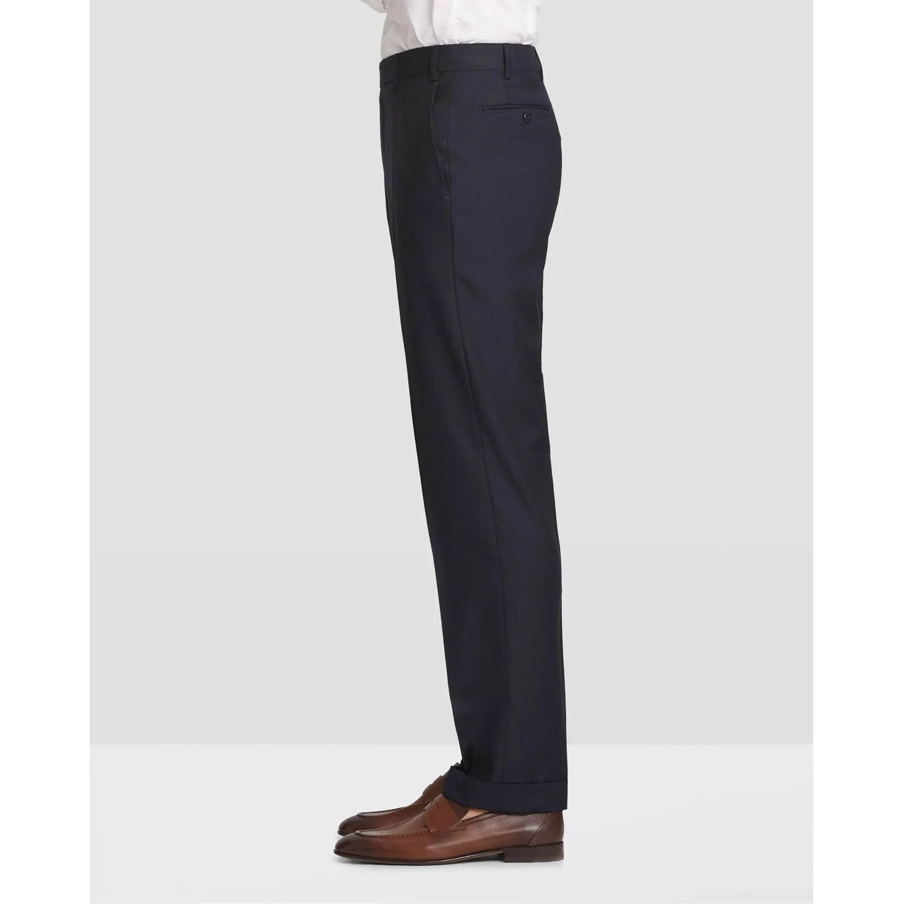 Devon Flat Front Stretch Wool Trouser in Midnight (Modern Full Fit) by Zanella