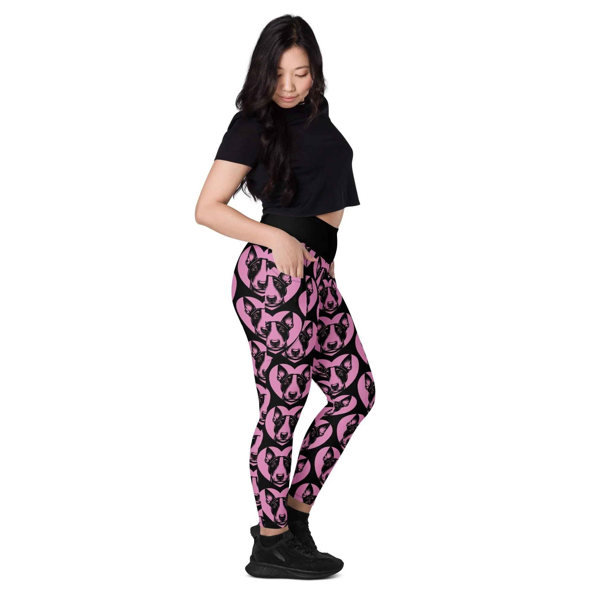 DOG BREED LEGGINGS with pockets - BULL TERRIER - HERTTAHOUND - pink