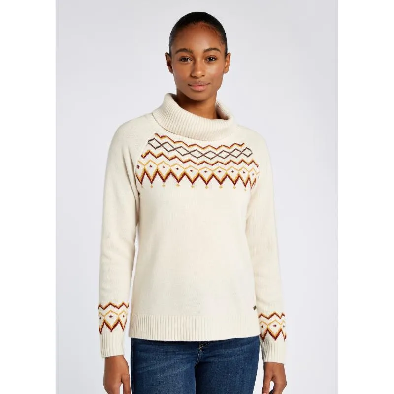 Dubarry Riverstown Ladies Fair Isle Polo Neck Jumper - Chalk