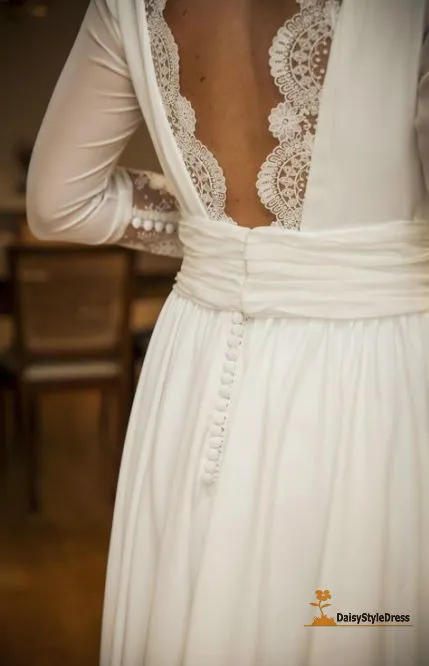 Elegant V-back Half Sleeve Wedding Dress