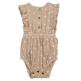 Embroidered Muslin Ruffle Bodysuit in Wheat Dot