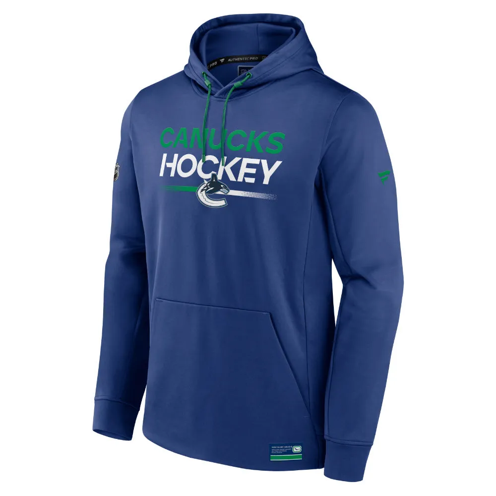 FANATICS VANCOUVER CANUCKS AUTHENTIC PRO ADULT NAVY PULLOVER HOODIE