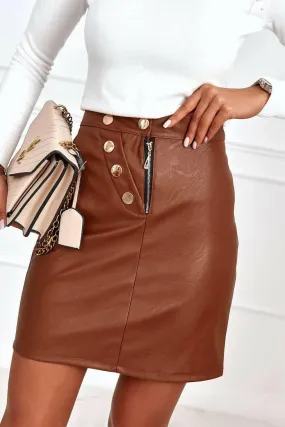 Faux leather skirt with insulation brown 7910