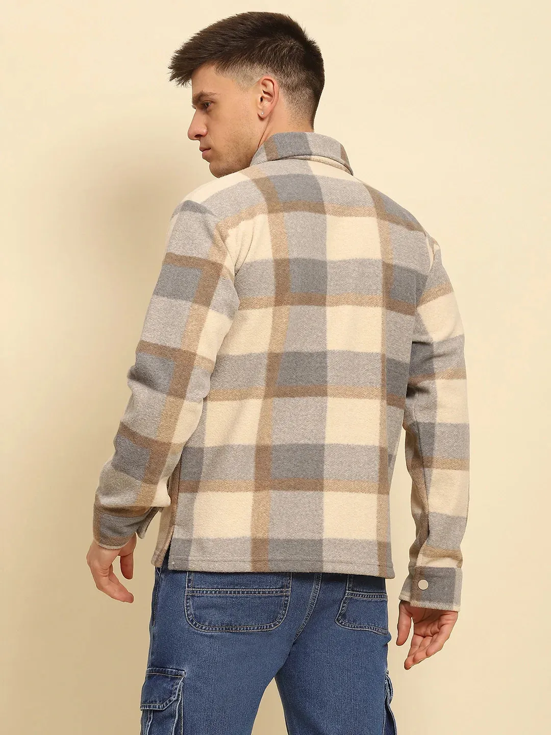 Fawn Check Ploy Blend Checkered Relaxed Fit Shacket