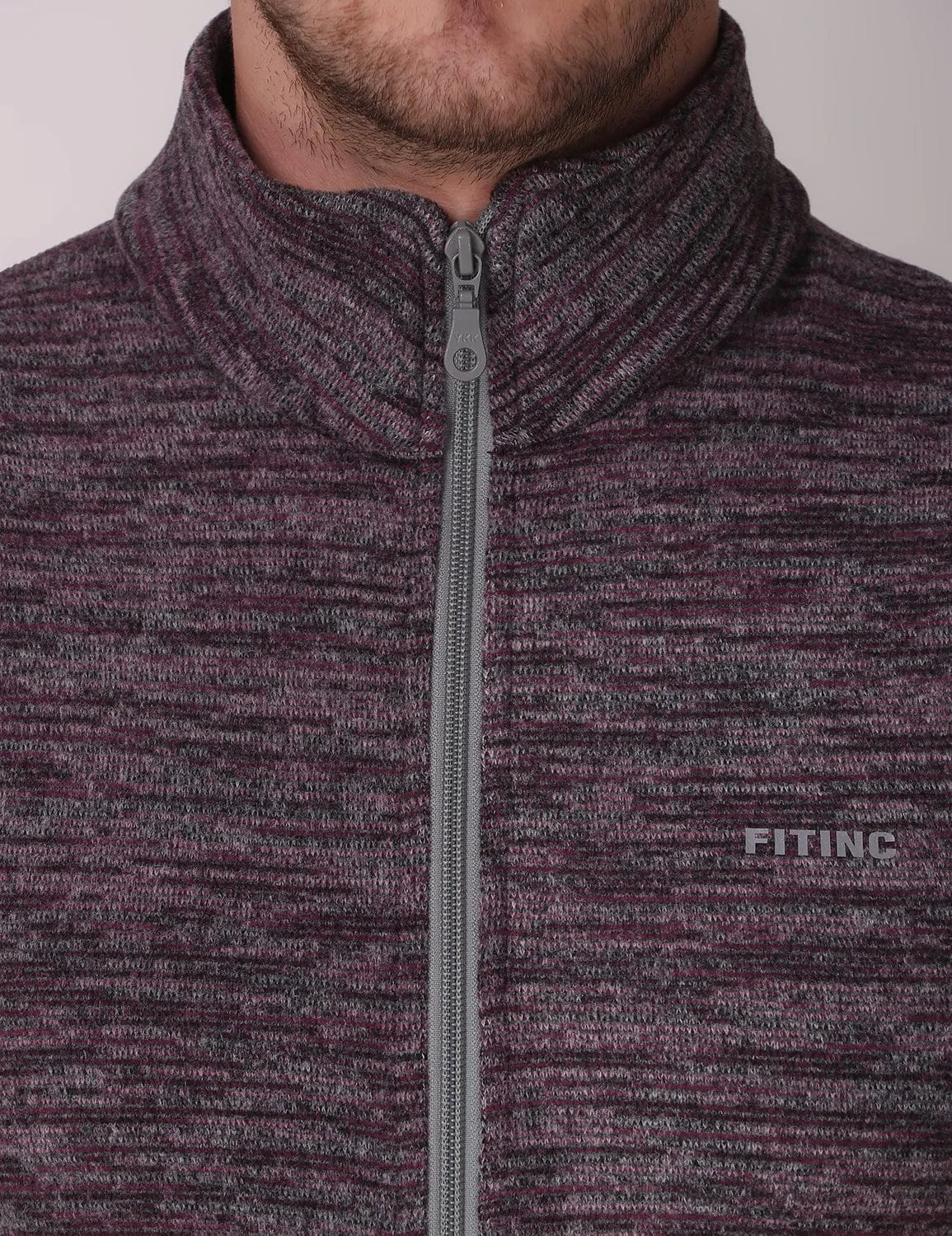 Fitinc Men’s Fleece Half Sleeves Melange Wine Jacket