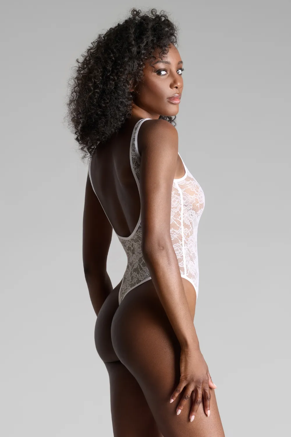 Flashback Lace Open Back Thong Bodysuit White