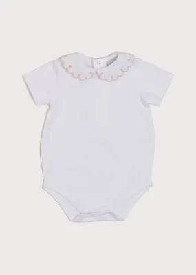 Floral Embroidered Scallop Collar Short Sleeve Bodysuit in Pink (0mths-2yrs)