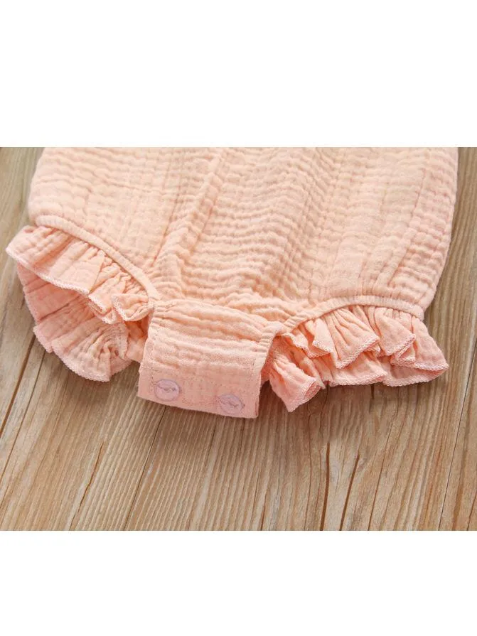 Flutter Sleeve Summer Solid Color Frilled Sleeveless Muslin Baby Romper Onesie Wholesale