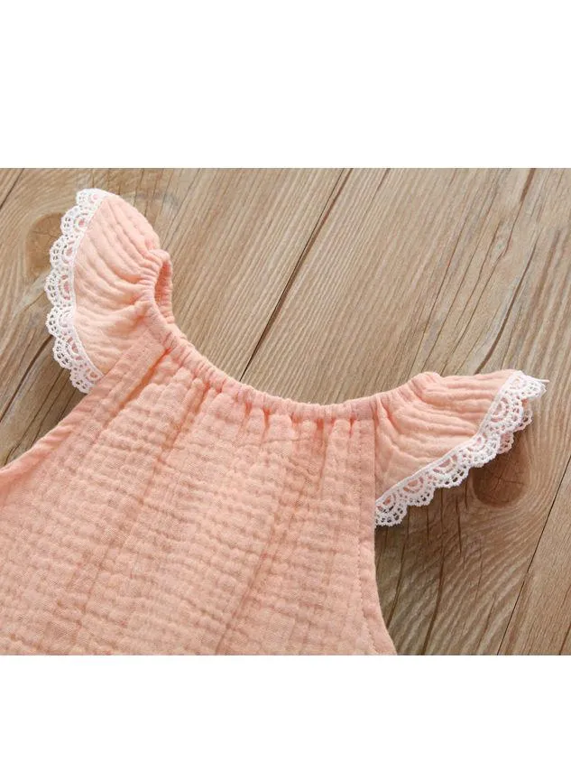 Flutter Sleeve Summer Solid Color Frilled Sleeveless Muslin Baby Romper Onesie Wholesale