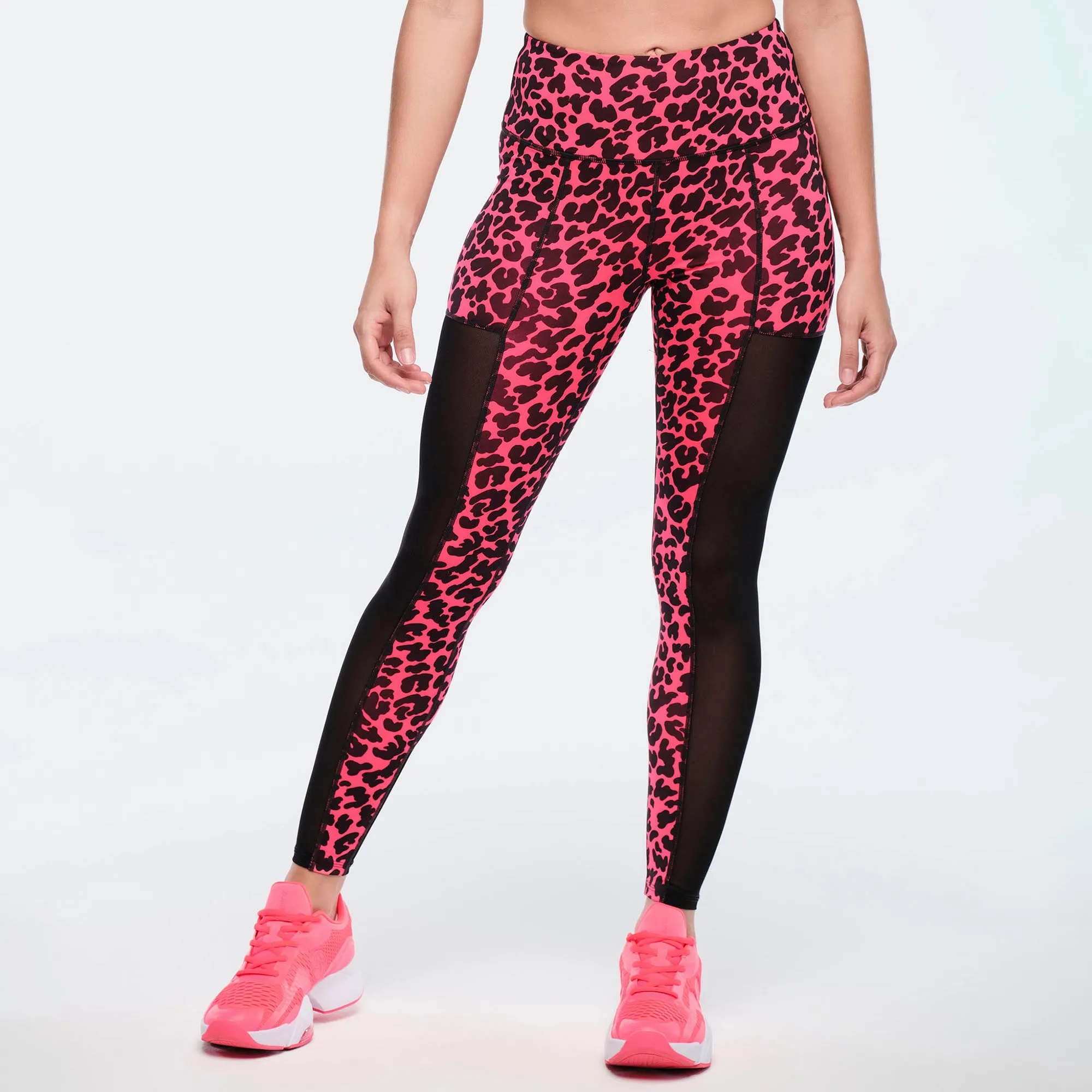 Funscape High Waisted Mesh Ankle Leggings - Pink Happy