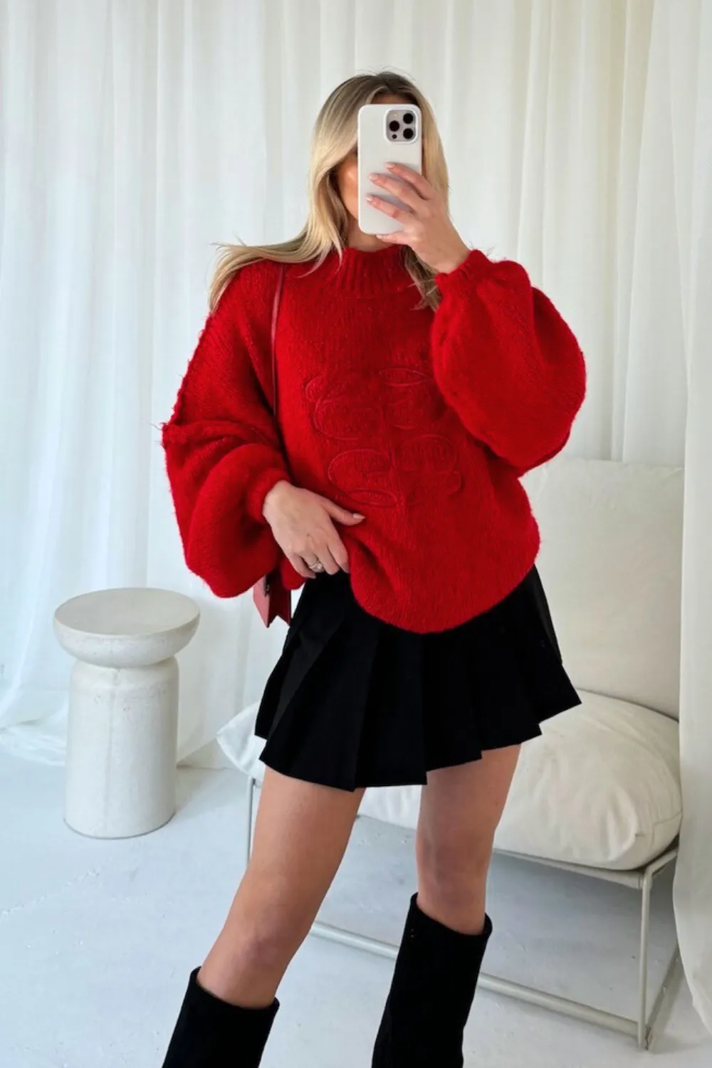 Gege red embroidered oversized knit jumper