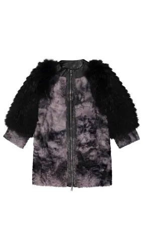 GIULIANA TESO Persian Lamb Raccoon Sleeves Fur Coat Ladies