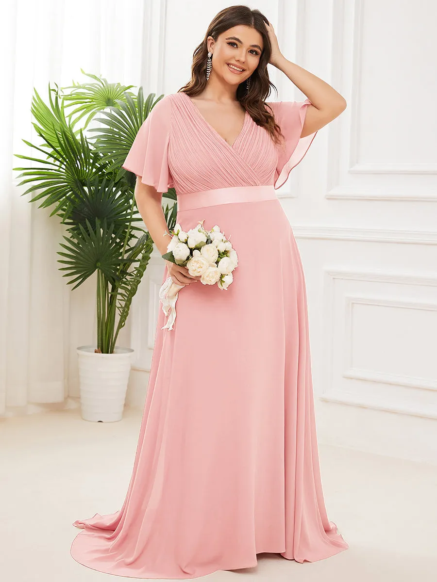 Glamorous Double V-Neck Ruffles Padded Chiffon Evening Dresses