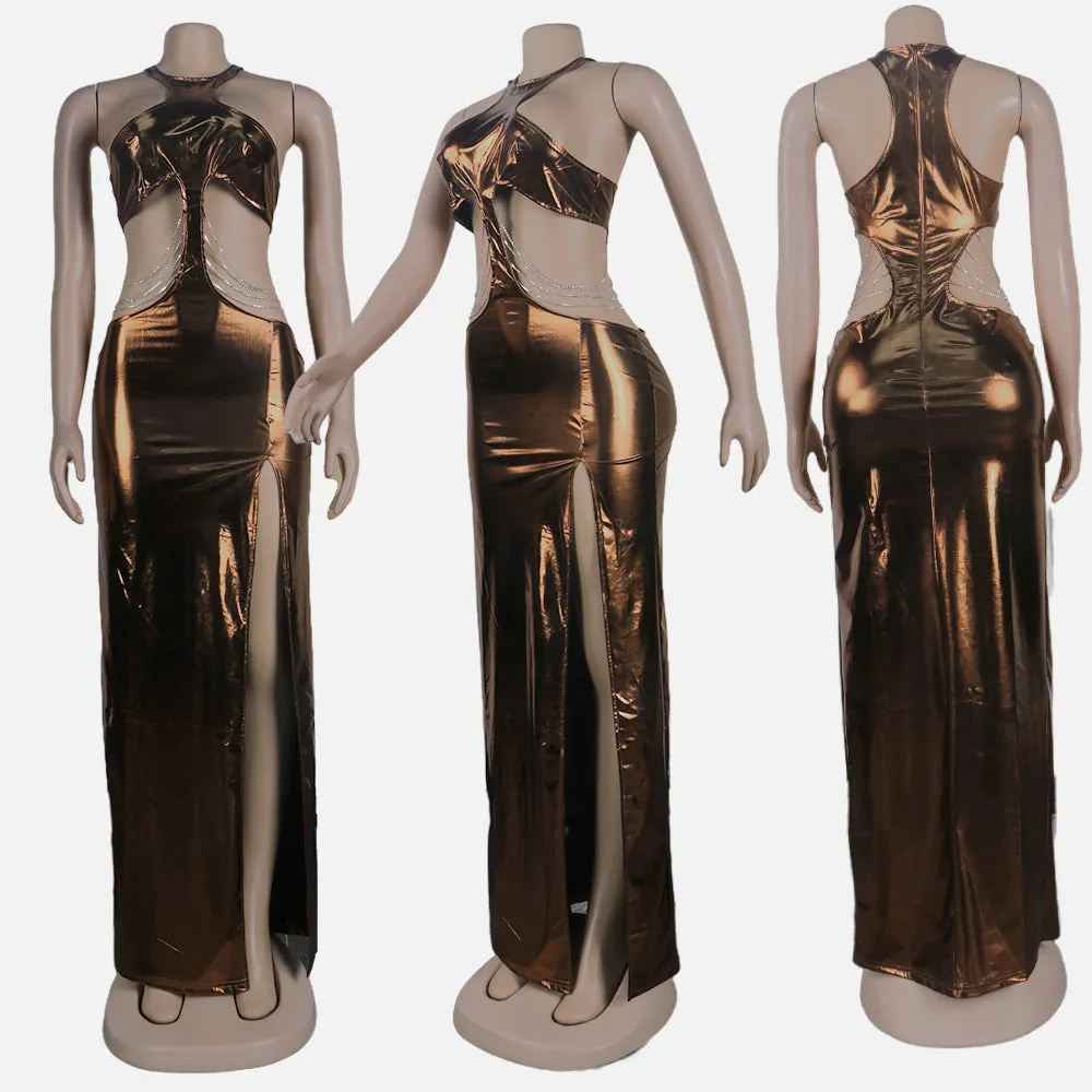 Gold Sexy Hollow Slit Dress  - Culture Heaven Special