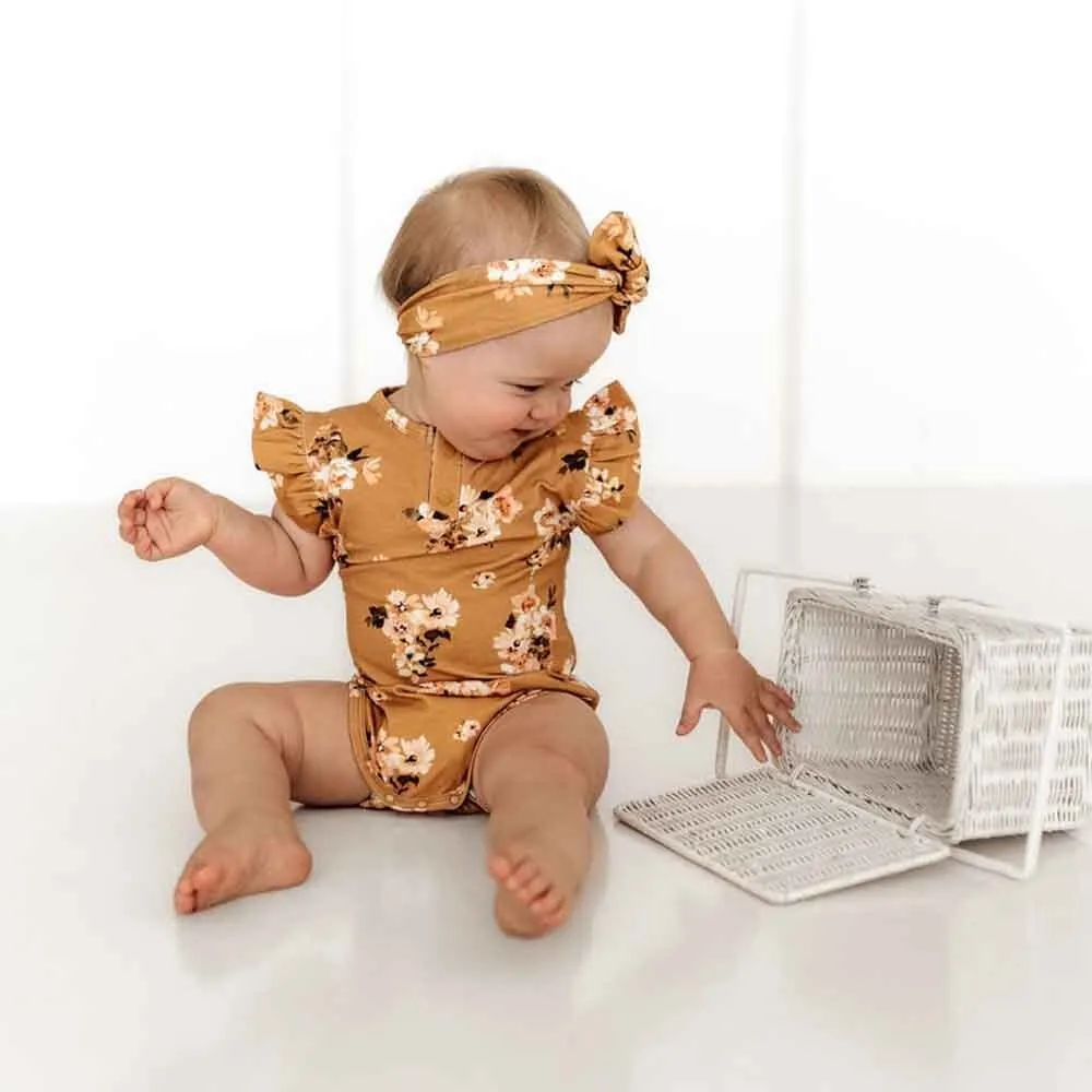 Golden Flower Short Sleeve Organic Bodysuit