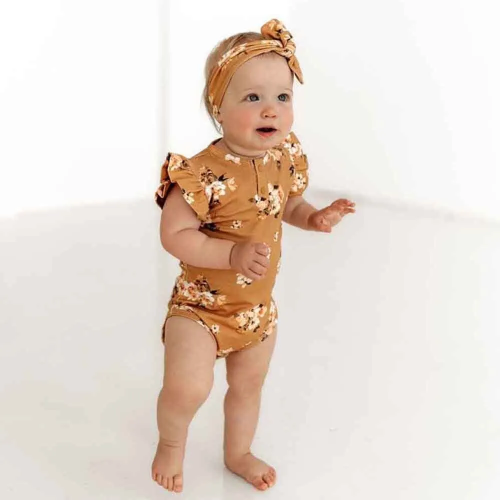 Golden Flower Short Sleeve Organic Bodysuit