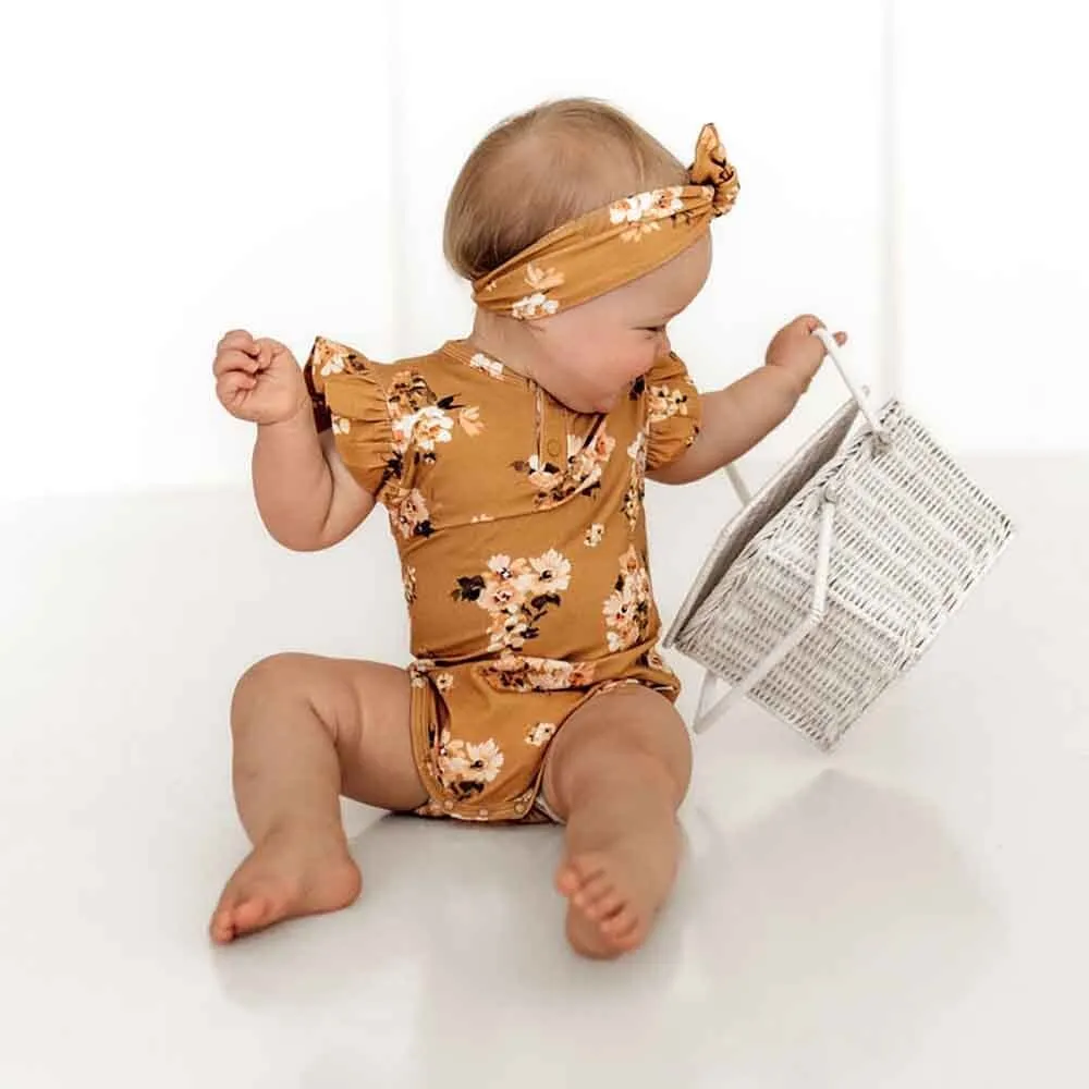 Golden Flower Short Sleeve Organic Bodysuit