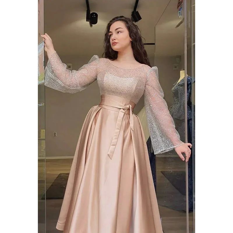 Gorgeous & Charming Long Sprkly Sleeves A-line Formal Party Prom Dress