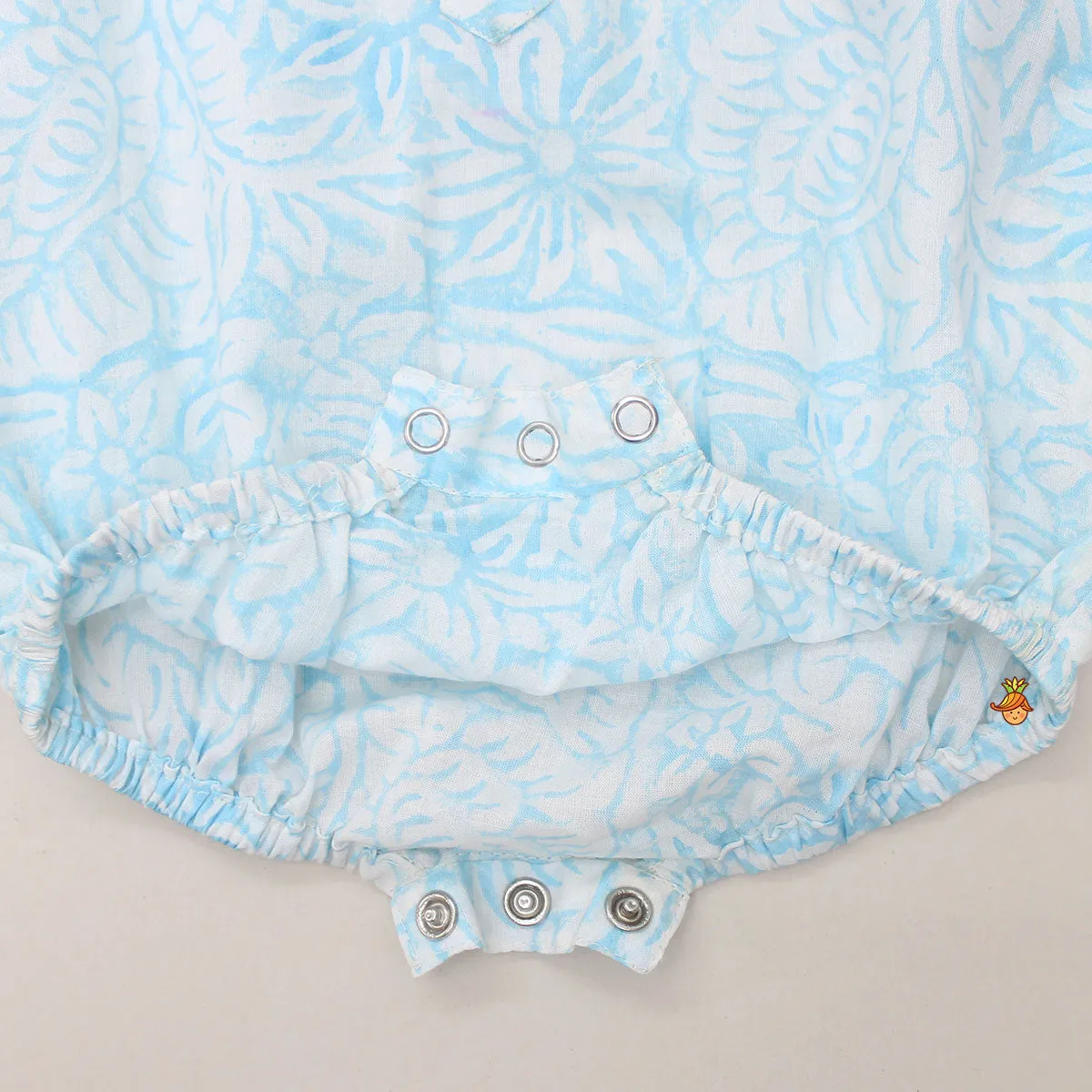 Hand Block Floral Printed Powder Blue Bodysuit