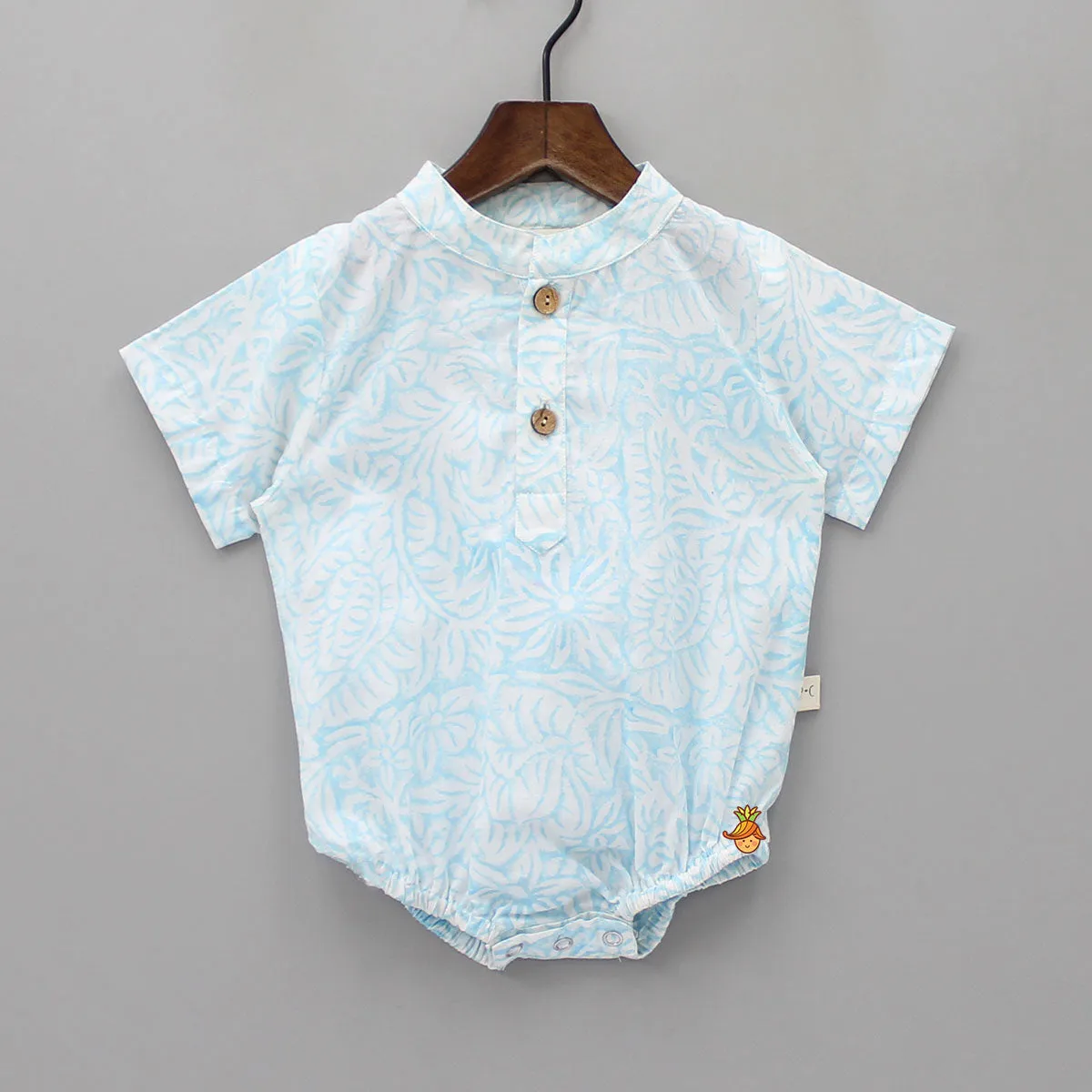 Hand Block Floral Printed Powder Blue Bodysuit