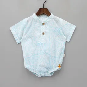 Hand Block Floral Printed Powder Blue Bodysuit