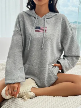 Heather Grey Pullover Hoodie with American Pride Patch