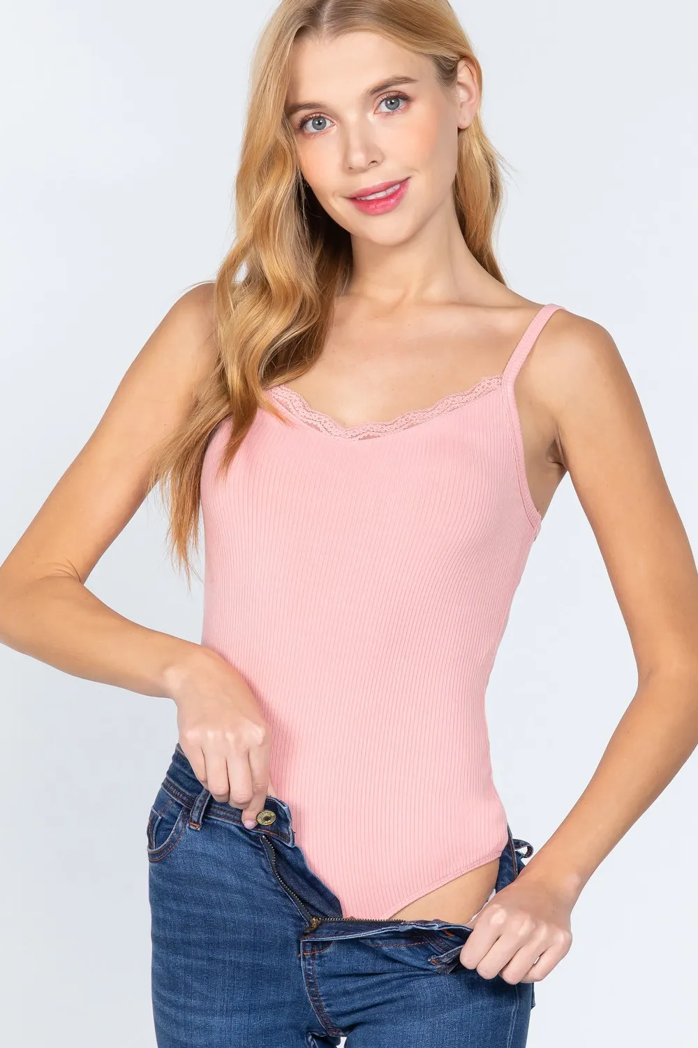 Heavy Rib Cami W/lace Bodysuit