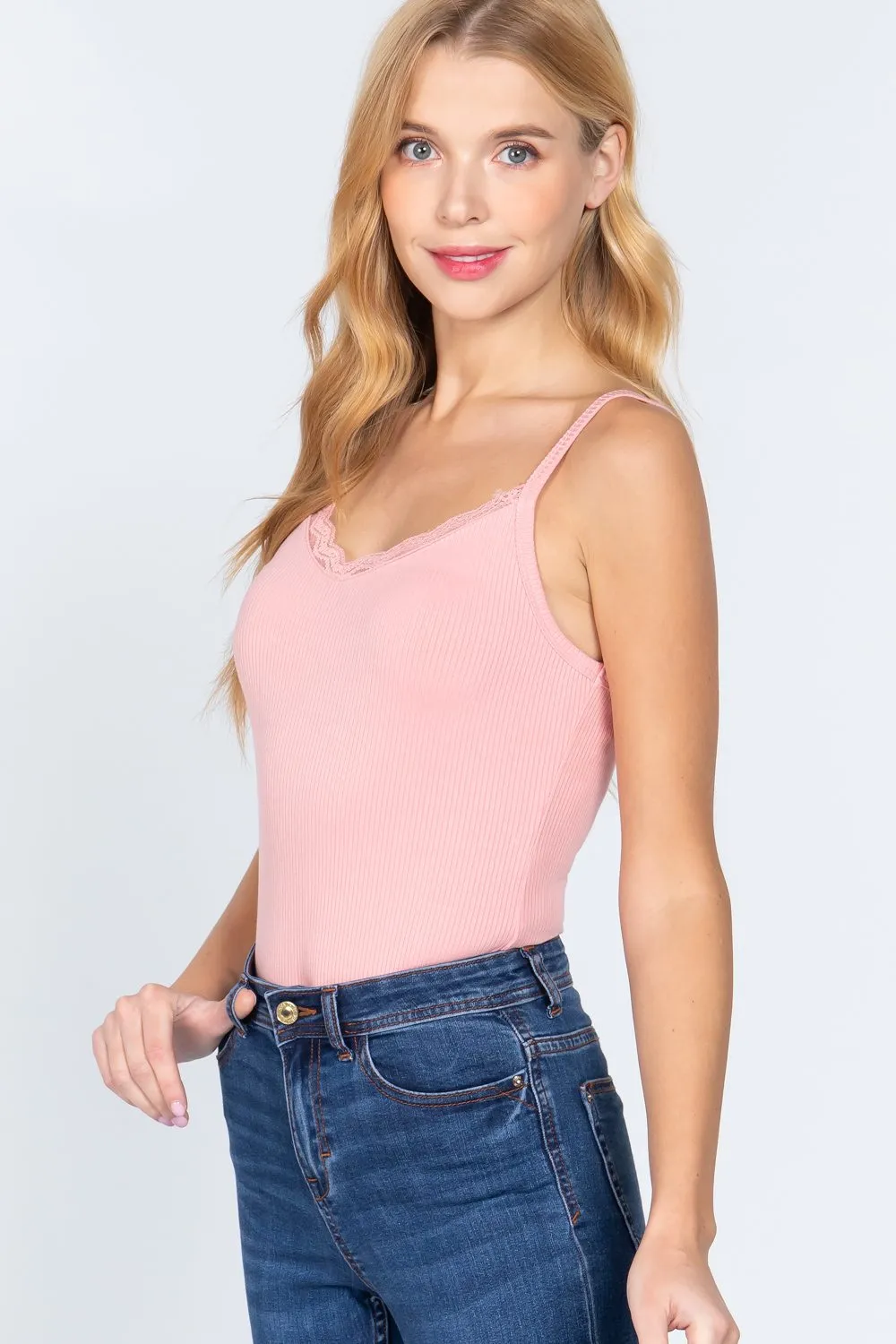 Heavy Rib Cami W/lace Bodysuit