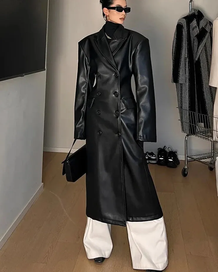 HEYFANCYSTYLE Posh PU Leather Trench Coat